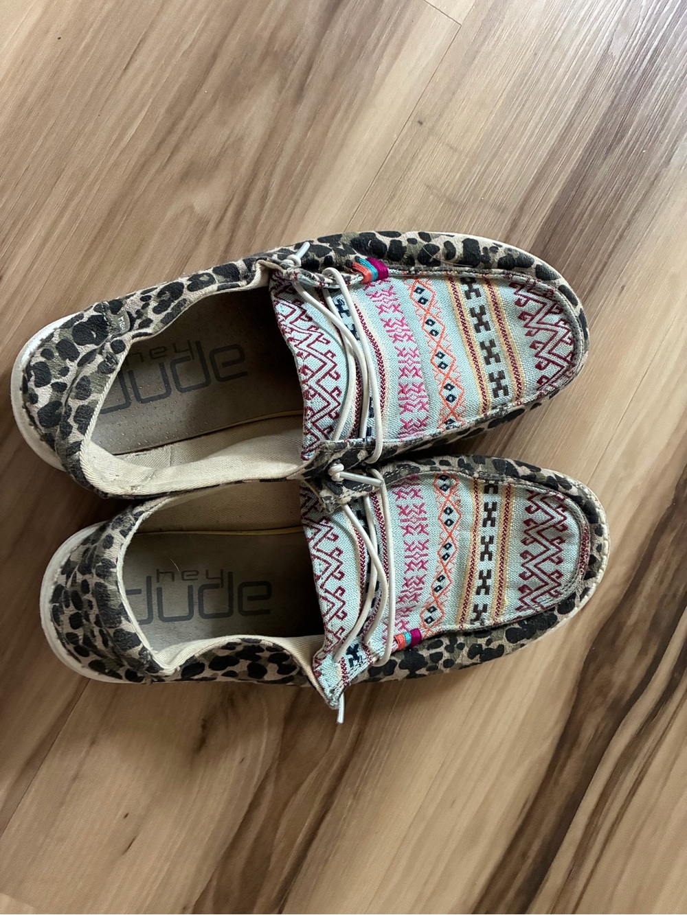 Hey Dude Women's Slip-On Moccasins in Leopard with Multicolor Aztec